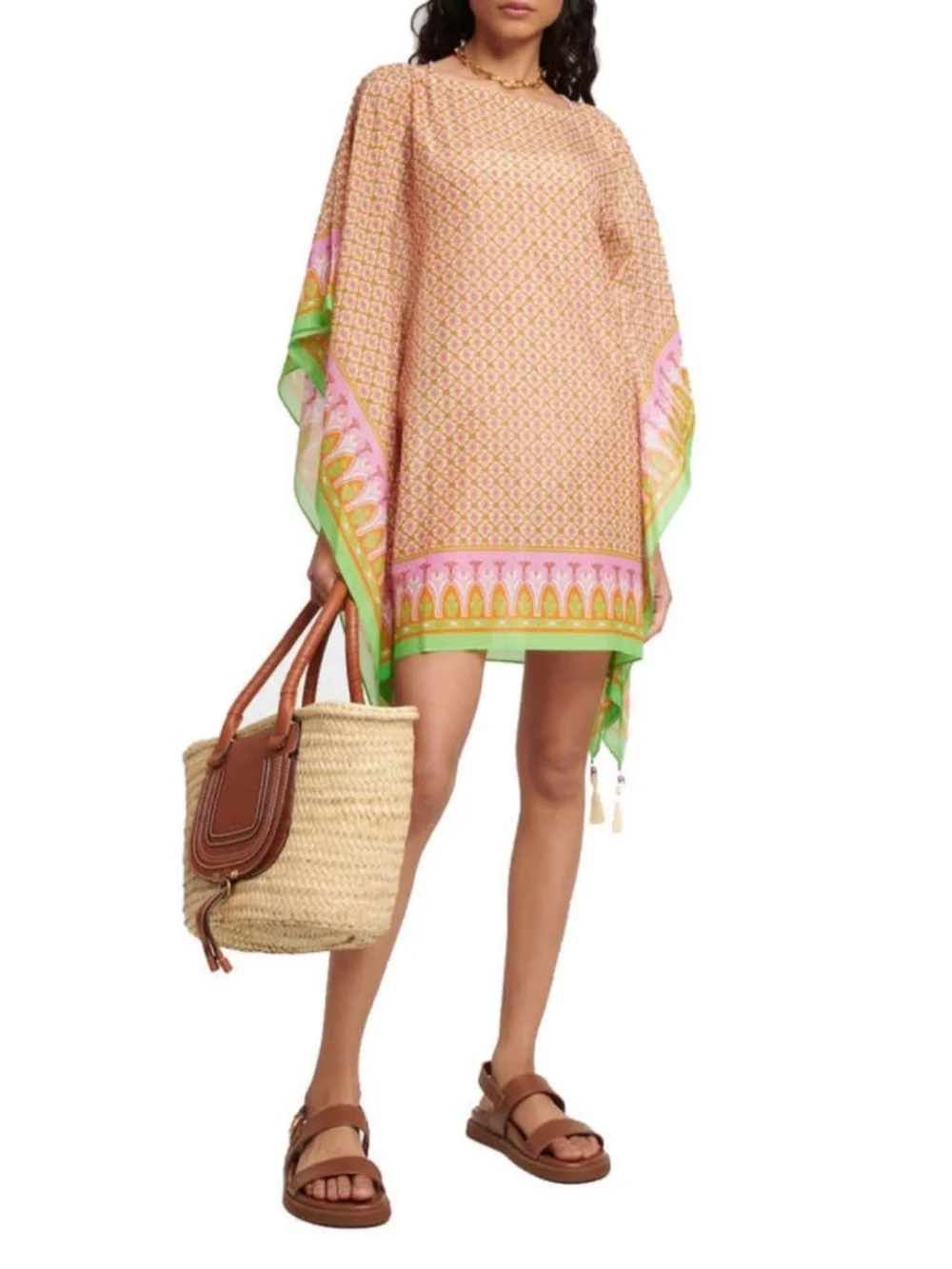 NWT Tory Burch Vauban Diamond Printed Cotton Silk Beach Caftan Cover Up Small
